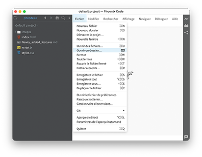 Ouverture d'un dossier depuis Phœnix Code